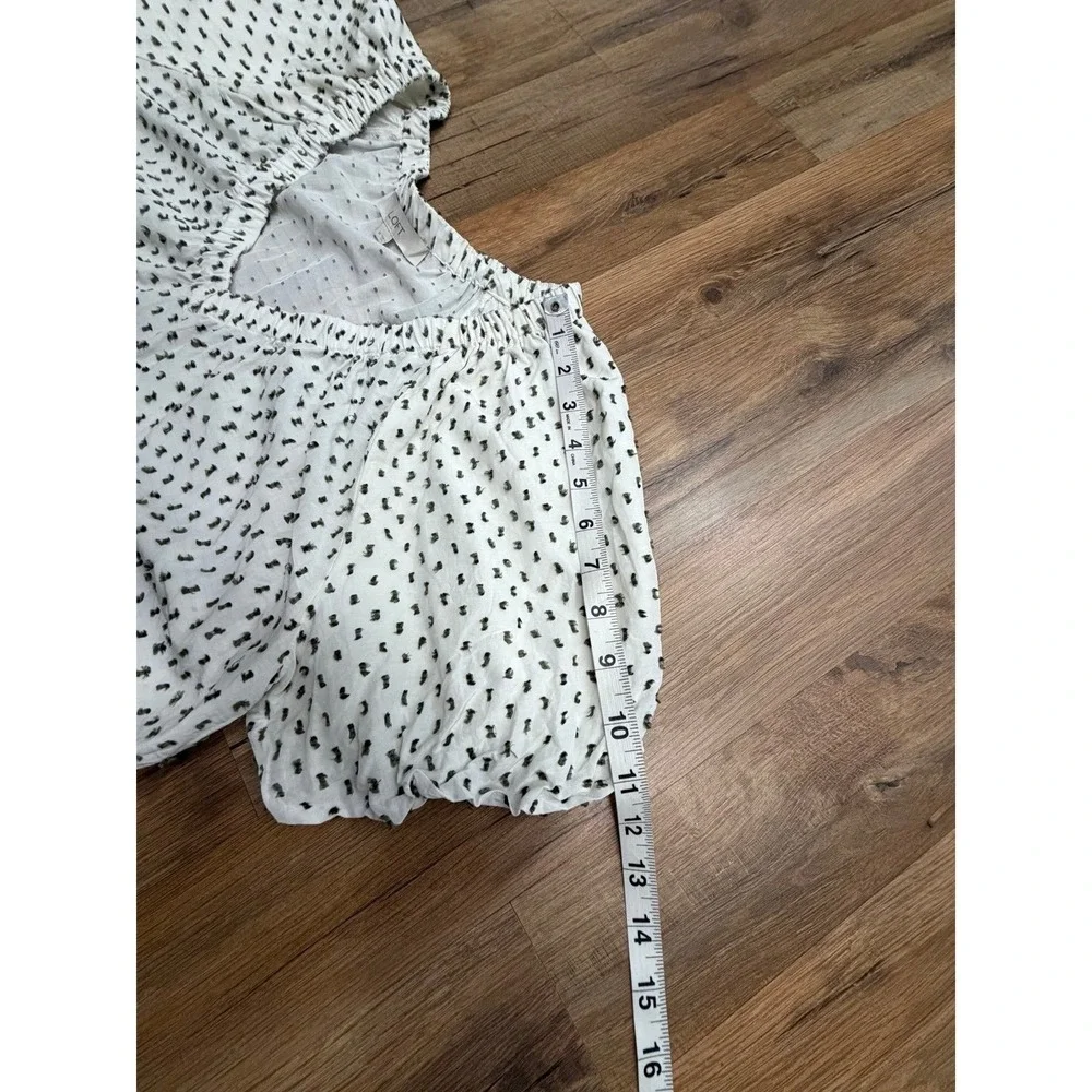LOFT White Swiss Dot Puff Sleeve Peasant Blouse Medium Boho Cottagecore Top
